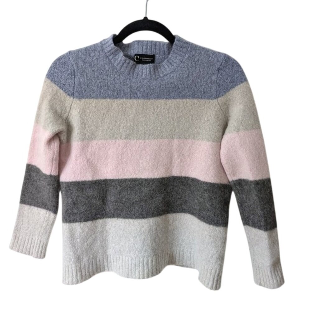 C by Bloomingdale's 100% Cashmere Striped Women's Sweater - Blue, Pink, Gray L